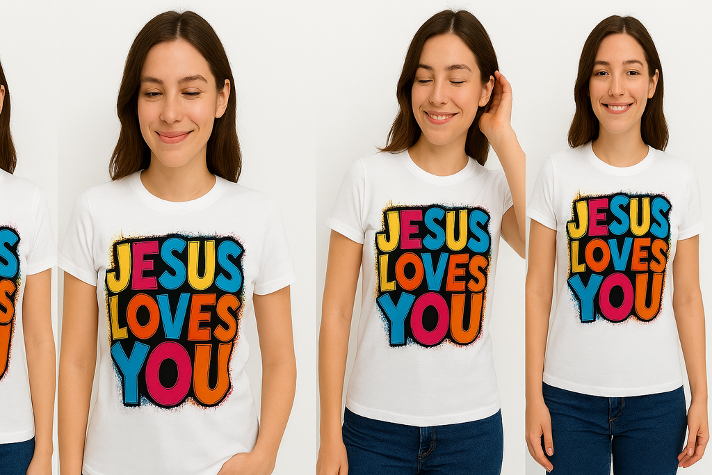 Camiseta JESUS LOVES YOU - Diseño Colorido Cristiano