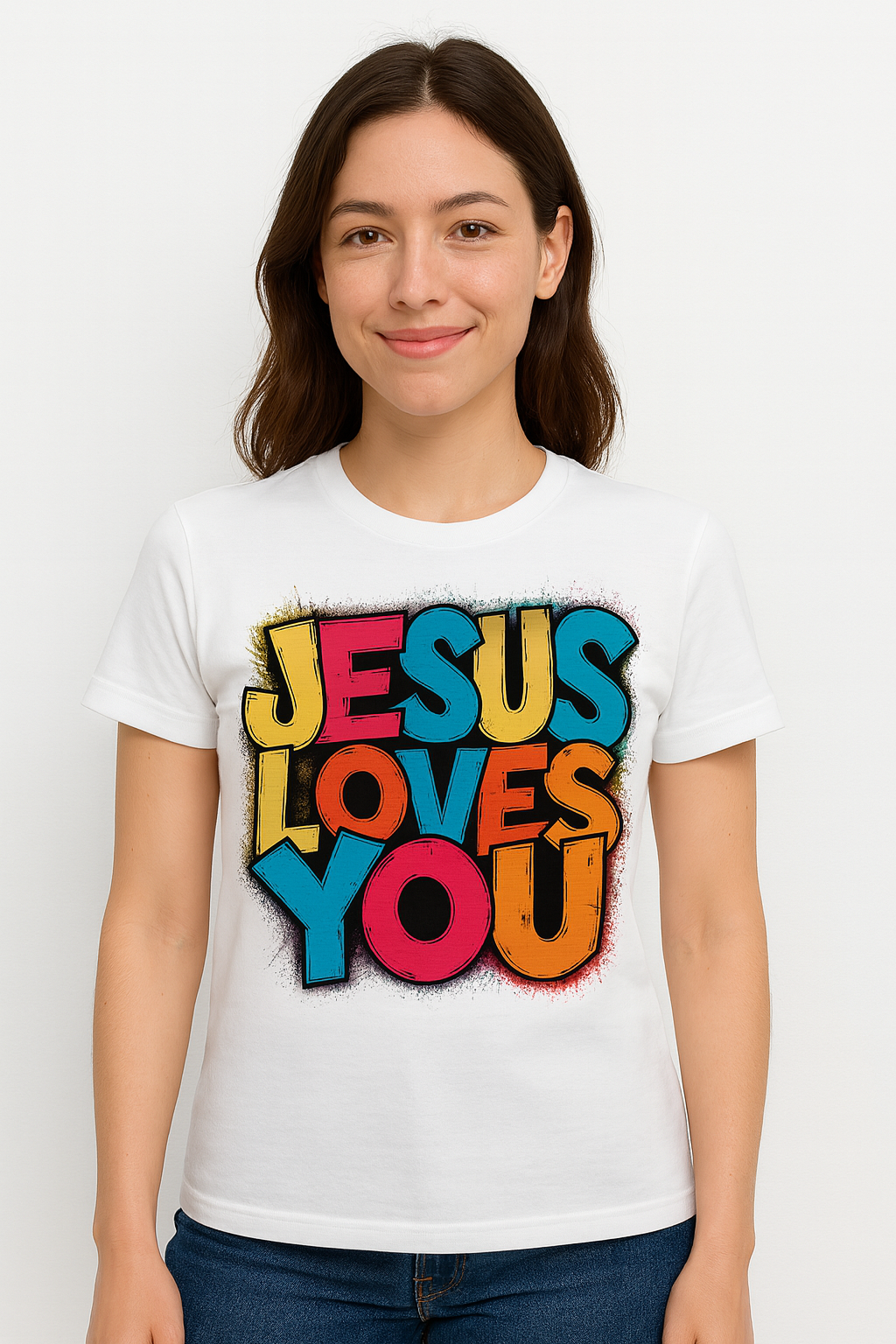 Camiseta JESUS LOVES YOU - Diseño Colorido Cristiano